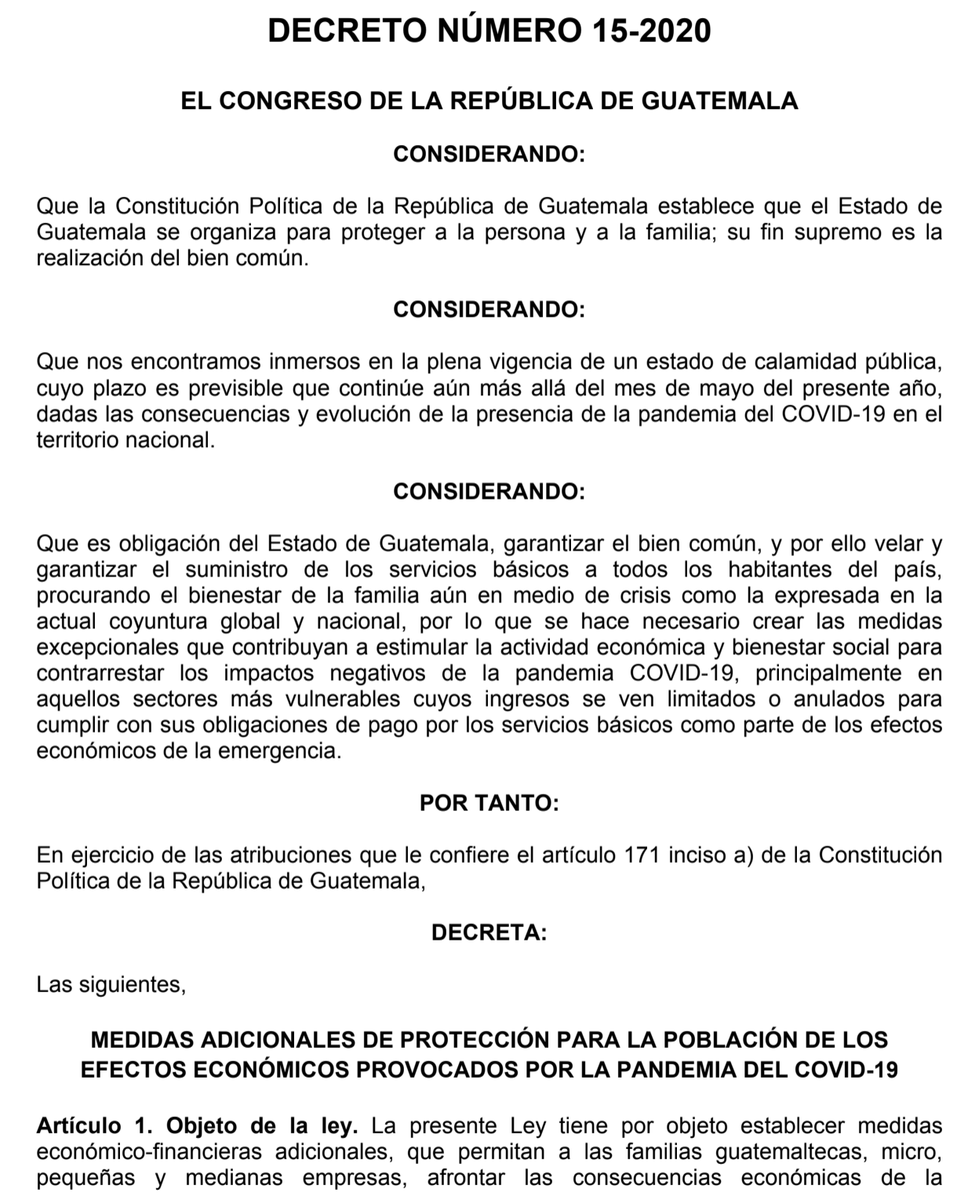Albertologos's tweet photo. Este es el decreto 15-2020 que el Presidente @DrGiammattei se niega a que sea ley, todos, menos este. 

Uno de los que más beneficia a la población. 

Sea coherente Presidente. https://t.co/xGGTmSrvgo