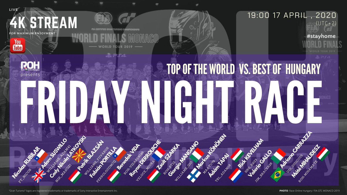 🔴YOU DON'T WANT TO MISS THIS!🔴
Top of the World VS Best of Hungary

Watch LIVE tomorrow at 7pm (UTC+2): 
‼️ youtu.be/3NoIY2XMWrU ‼️

LIVE results on GTSH-RANK:
gtsh-rank.com/index.php?view…

facebook.com/events/s/frida…

<a href="/thegranturismo/">Gran Turismo</a> #gtsport #ROH