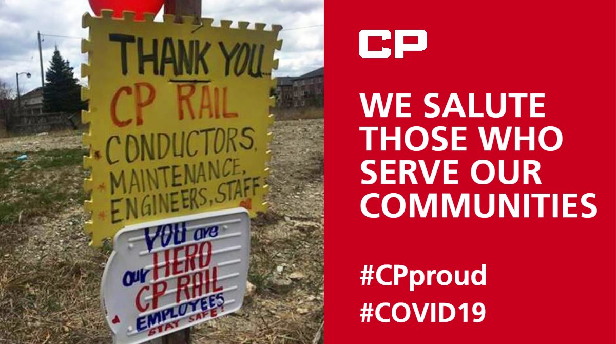 CPKCrail's tweet photo. Seen trackside in #Ontario. Thank you to communities across North America for your support. Listen at 7:00 pm daily as we pay it forward through a whistle salute to #frontline healthcare and essential service providers. #CPproud #COVID19 https://t.co/QBcLWq0Eh7