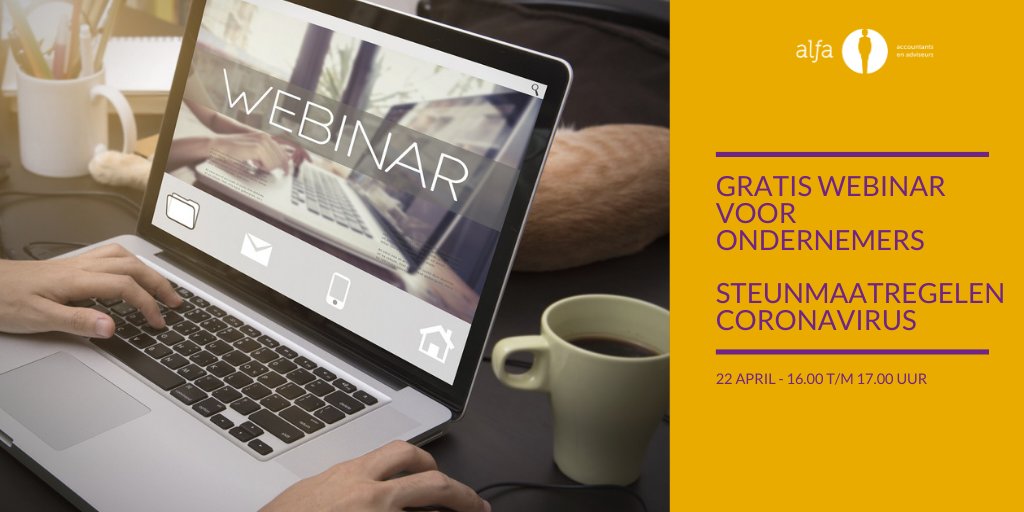 AlfaAccountants's tweet photo. Wil jij meer weten over de steunmaatregelen van de overheid? Wat kun je zelf doen en hoe welke regelingen kunnen jou helpen? Op 22 april geven wij weer een gratis webinar voor ondernemers! Kijk voor de onderwerpen en het aanmelden op https://t.co/bIYjByhIAN https://t.co/BPr033dqHD