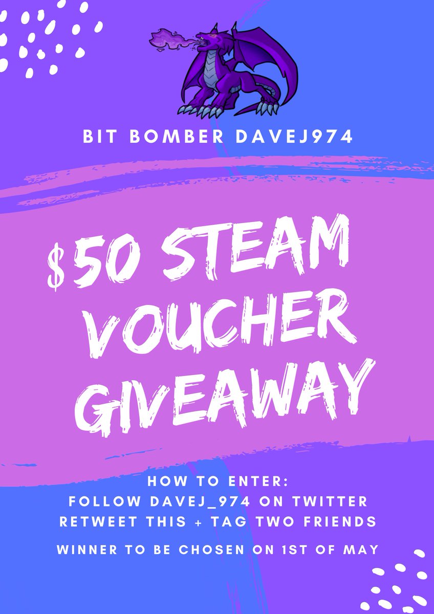 EvoDave_'s tweet photo. $50 steam voucher giveaway 🥳

How to enter:
✅ follow @Davej_974 
✅ re-tweet and tag 2 friends

Winner to be chosen on the 1st May

#Giveaways  #Giveaway #Steam https://t.co/DDqSwfMy7g