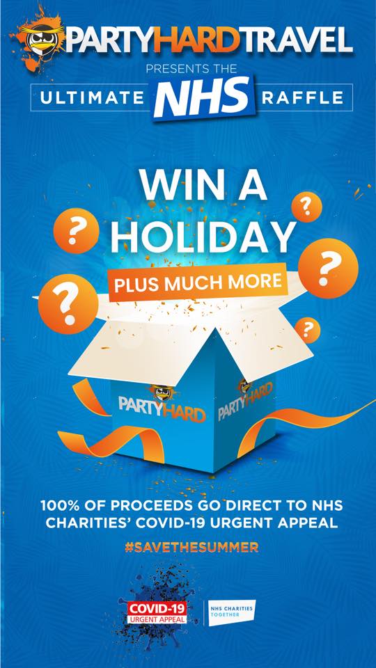 ✨ Let’s give back to our NHS ✨

To show our appreciation to our key workers that are hard at work during these times, we’ve organised an ONLINE RAFFLE 🎉

Tickets are only £2 and there's over 20 amazing prizes to be won

DONATE NOW > partyhardtravel.com/raffle
