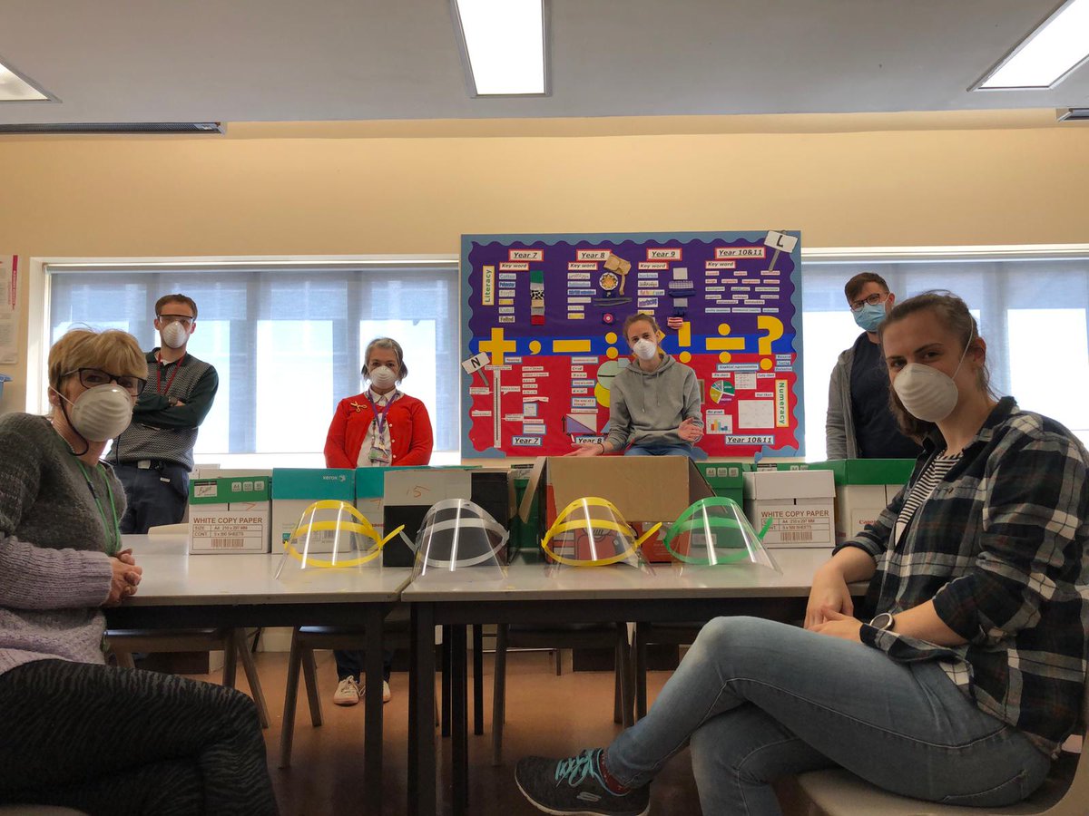 wildernschool's tweet photo. Today 6 #volunteers from the D&amp;T Dept manufactured 176 face visors &amp; 19 scrub bags for NHS uniform. The visors will be largely going to Soton Hosp, with some going to local care homes. Scrub bags are going to a local #NHS unit specialising in care for children with cancer. https://t.co/flKsBDkjck