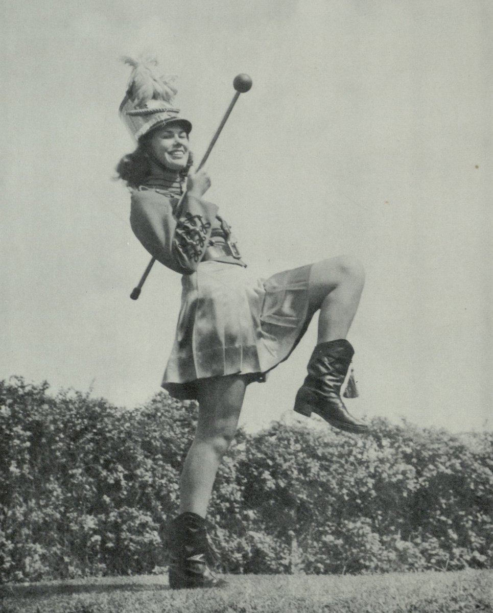 texas_angelo's tweet photo. In 1941, SAC drum major, Bonnie Lou Zeigler, worked to perfect her marching step. Just a reminder to stay active #RamFam. (In a responsible, socially distant kind of way...) Need inspiration? Head over to @ASURec for their #WOD! https://t.co/vMmsHkJhJb