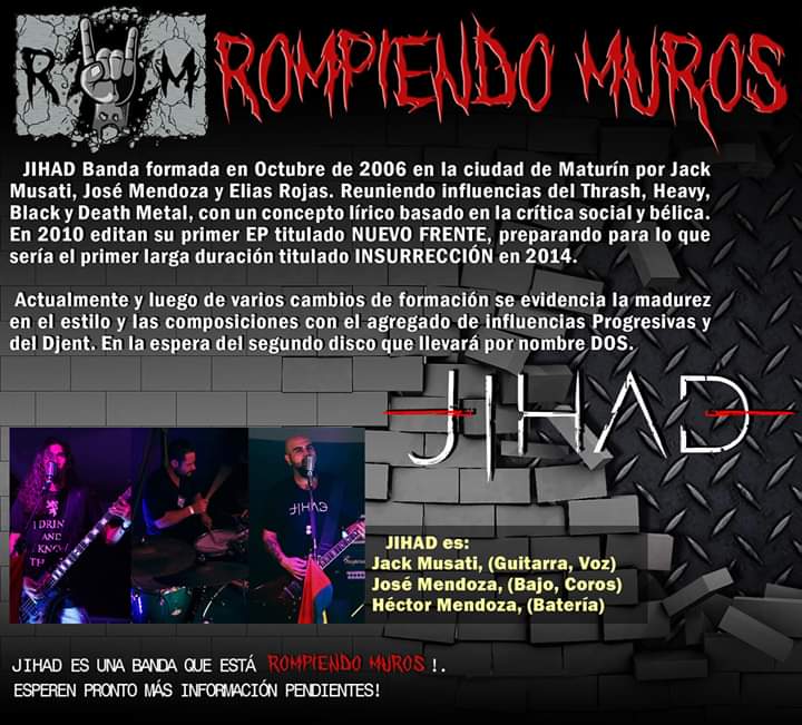 Parte de la historia de la Banda <a href="/JihadOficial/">Jihad Oficial Vzla</a> y están
#rompiendomurosvzla
Redes: JIHAD youtube.com/channel/UCygID…  facebook.com/JIHAD-Oficial-… 
#metalalianza #rock #metal #unidossomosmas #venezuela
#rockmusic #metalvenezolano #rockvenezolano #metalhechoenvenezuela #rockhechoenvenezuela