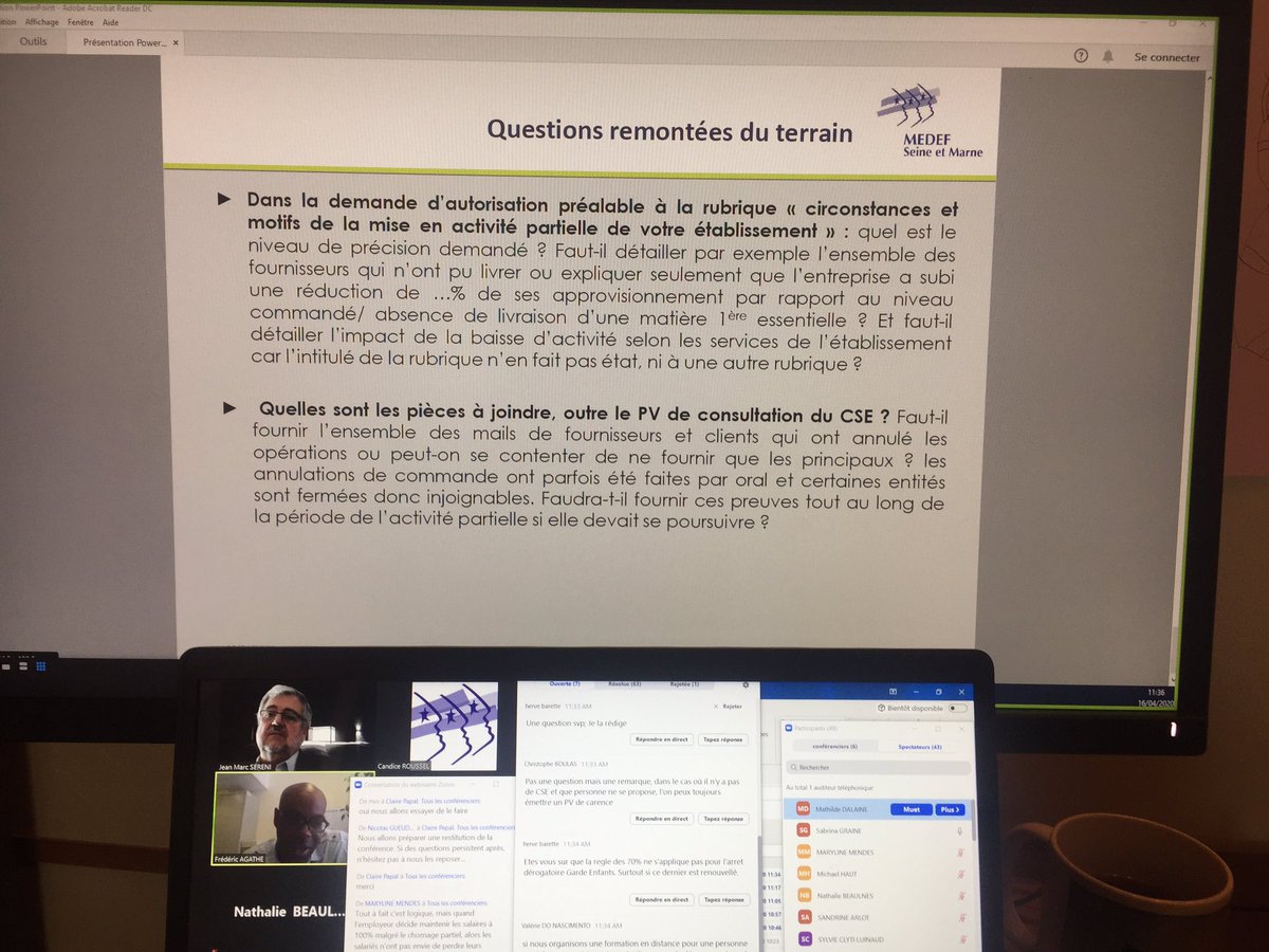 MEDEF77's tweet photo. #2 Webinaire #covid19 du réseau @MEDEF77 @Medef77P dédié #ActivitePartielle avec l’intervention de la #DIRECCTE77 pour répondre aux questions des 60 adhérents en ligne merci à tous #restezalamaison https://t.co/X1p7VdcKGs