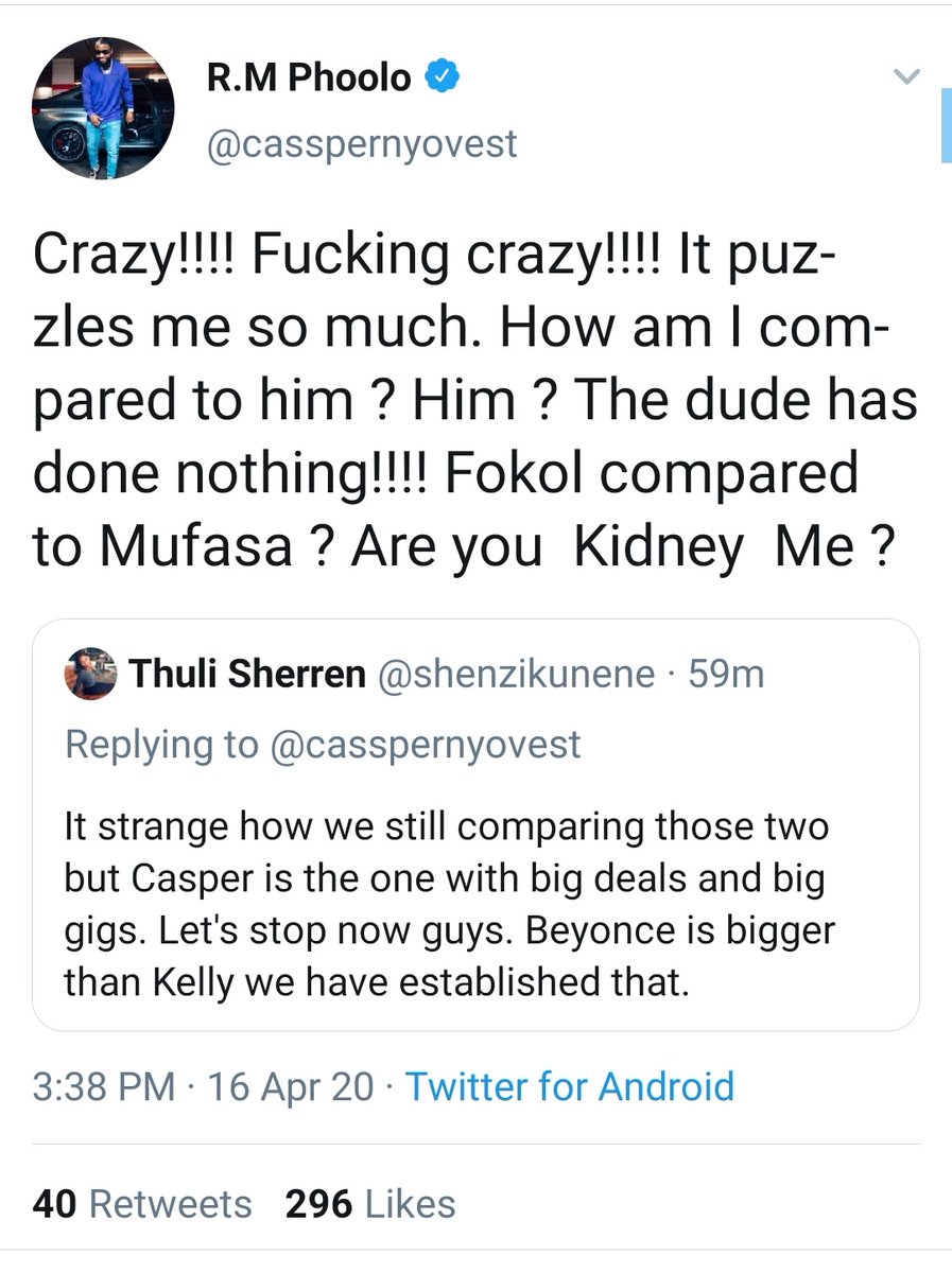 tiredfeminist_'s tweet photo. It's all fun and games until AKA decides to respond and then Cassper plays Victim as usual and yall attack AKA for defending himself. https://t.co/O1OYosBfPn