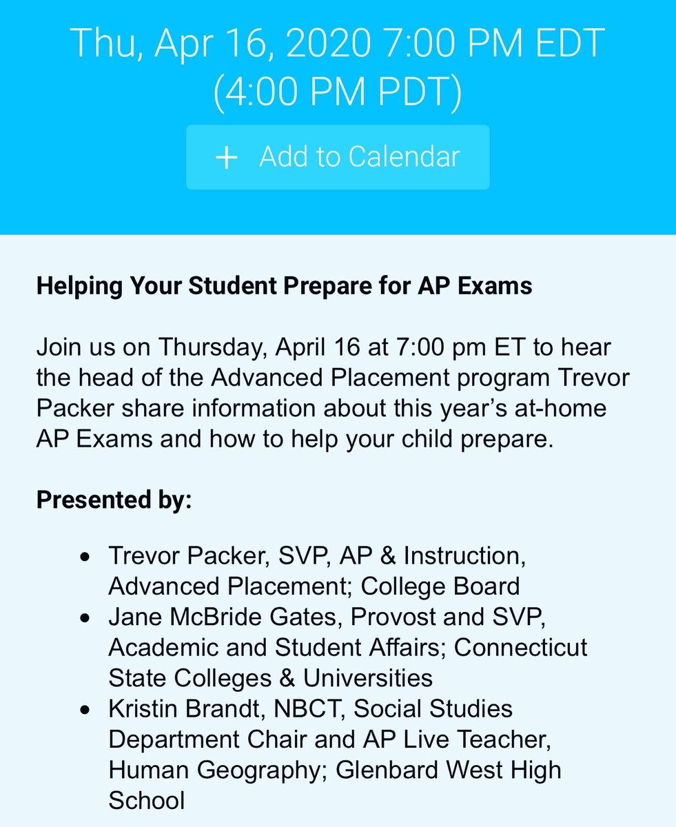 CV_Connect's tweet photo. Parents: CollegeBoard is hosting a “Helping Your Student Prepare for AP Exams” Webinar TODAY, Thursday, April 16 at 4:00 PM (PST)
RSVP: https://t.co/d0cRf3xEwP
@CollegeBoard
#AP #APExams #APwebinar #APparentwebinar #APtimes #CollegeBoard #athomeAPexam
#openbook #theCVway https://t.co/NnpLDv1PkC