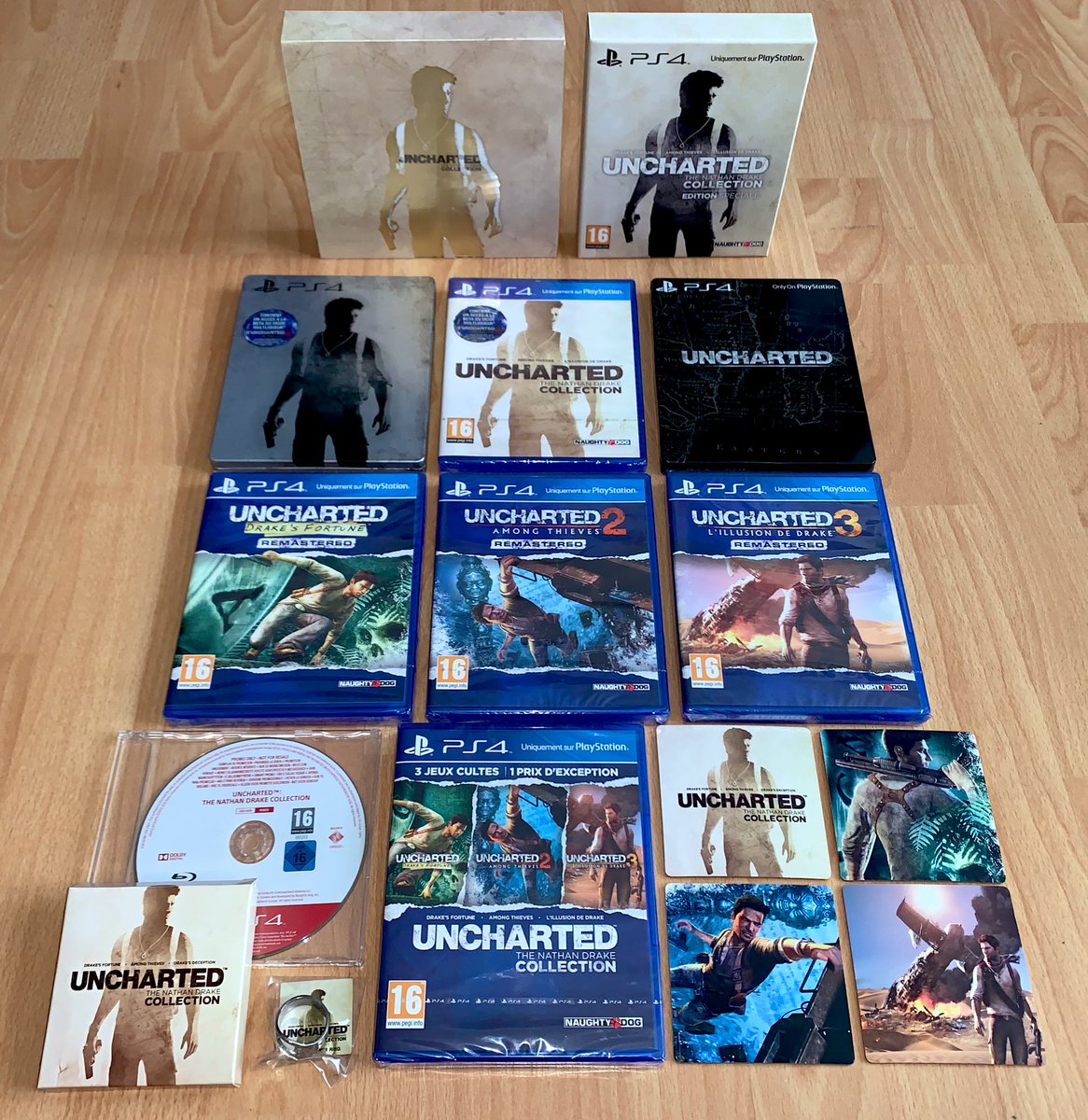 Uncharted: The Nathan Drake Collection (PS4, 2015) Ma collection (TROP complète) dédiée à ce remaster, que je dévoile à l’occasion de ses 3 semaines de gratuité en téléchargement (profitez-en !).J’avais déjà montré le press kit, voilà le reste (et la trilogie PS3 en bonus).