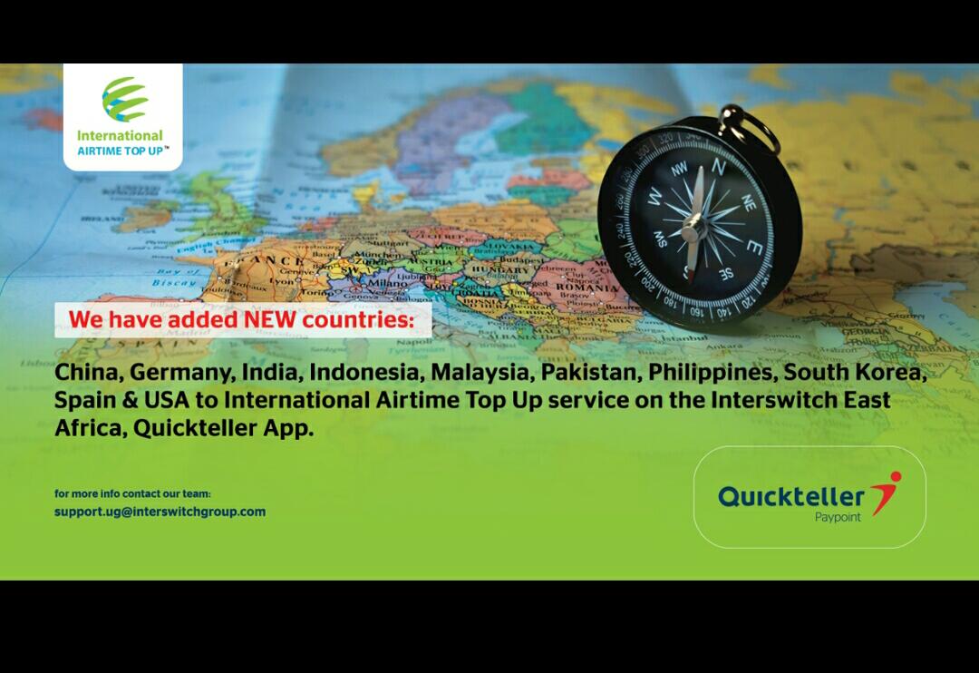 IntAirtimeTopUp's tweet photo. Top up airtime for more countries on @interswitchug Quickteller App with International Airtime Top Up service. https://t.co/hz8MRXiOVA