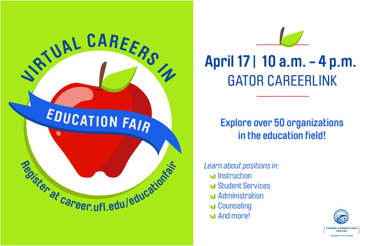 UFCareerCenter's tweet photo. What questions do you have about tomorrow's Career in Education Fair? Let us know! #StillConnecting https://t.co/buLI4xRBQg