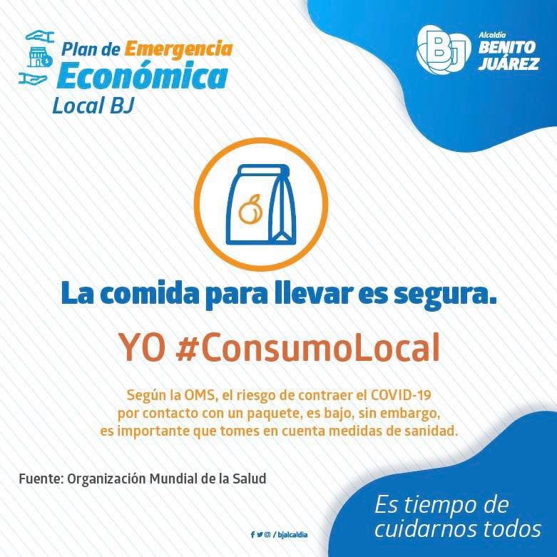 BJAlcaldia's tweet photo. Apoyemos a los pequeños negocios de la Alcaldía y seamos parte del YO #ComsumoLocal.
📍Consulta el #MapaDigitalBJ: https://t.co/m234LCRrFs
Si tienes que ir a recoger la comida recuerda, usa cubrebocas, guarda distancia y lávate las manos al regresar a casa. 🚶🏻♂️....1.5m....🚶🏻♂️ https://t.co/sgAIC9LkWp