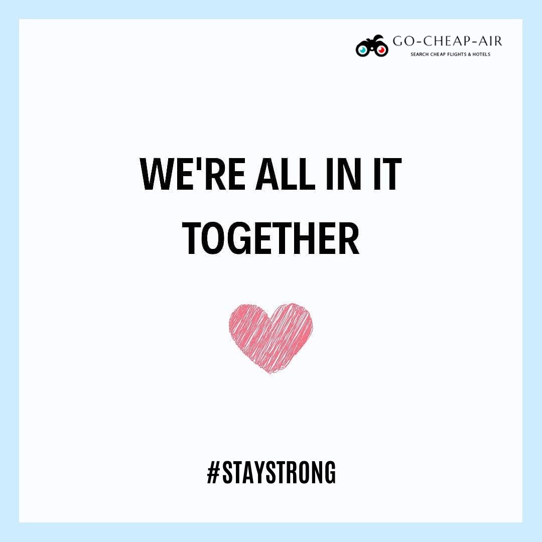 GoCheapAir1's tweet photo. Far apart yet closer than ever, we're all #inittogether!
.
.
.
Stay home, stay safe and hang in there!
#coronavirusoutbreak #beatcorona #stayhome #staysafe #stayconnected #safetyfirst #coronausa #positivevibes https://t.co/2paICwbjj4