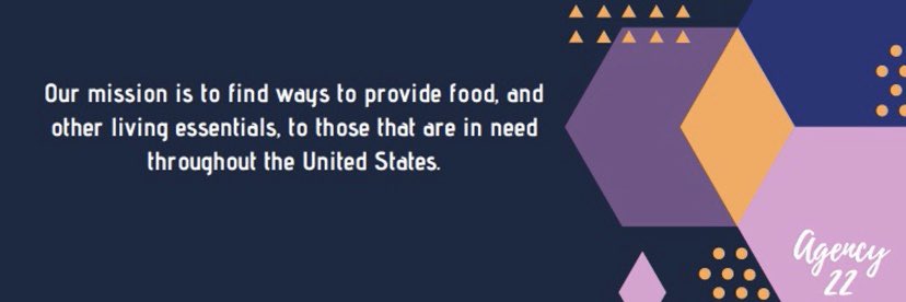 22Agency's tweet photo. Check out our mission! Follow us and join our journey, spreading awareness about food insecurity throughout the United States. Let’s help those in need and make a difference!  #Agency22 #feedingamerica #FoodInsecurity https://t.co/GdxDuGhm7L