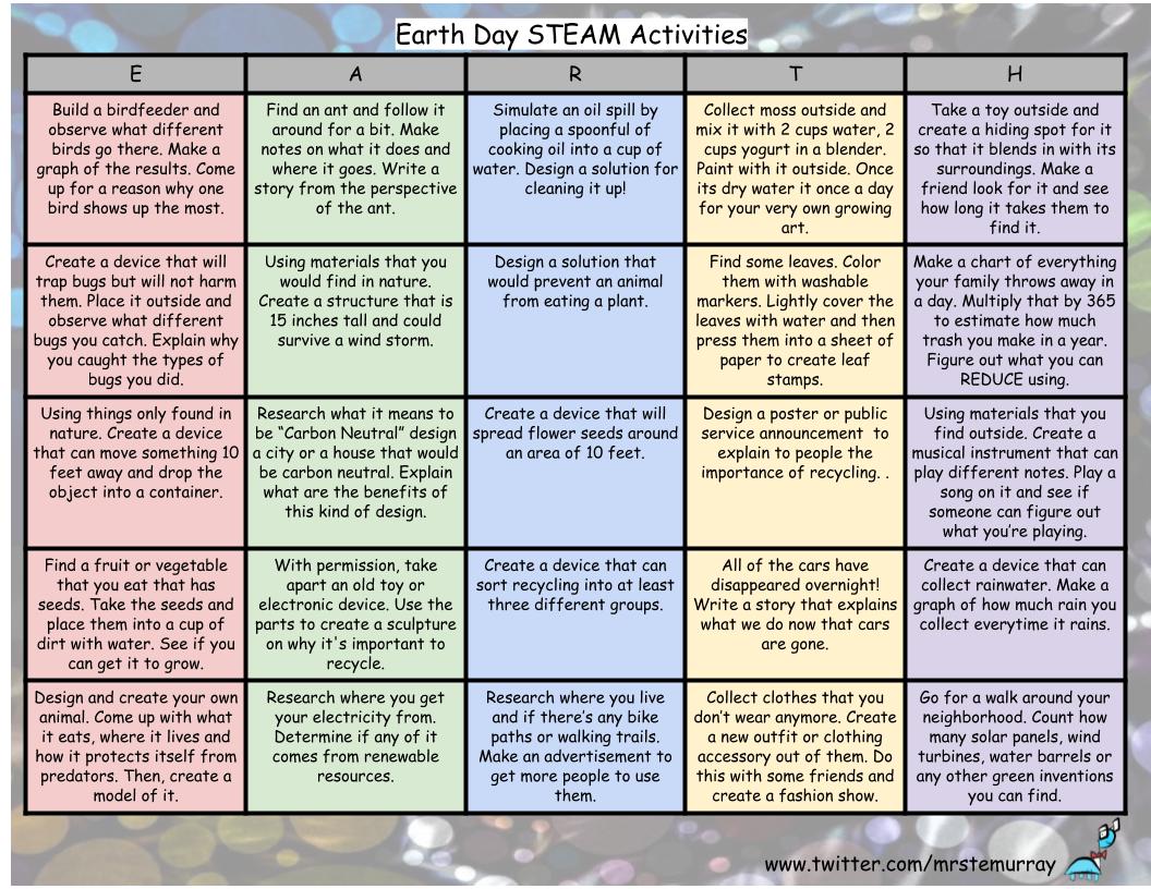 MrSTEmurray's tweet photo. With #Earthday right around the corner. Here's 25 Earth-Day #STEAM focused challenges. Great for #distancelearning (This theme was requested by @GambarovNatasha if you have a suggestion or want to collaborate on a project shoot me a DM) https://t.co/7AIN52LLEx
