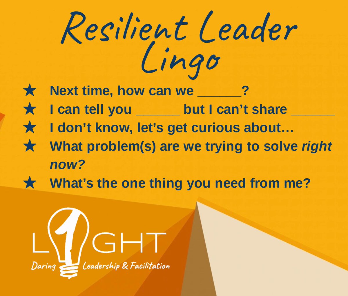 When we are brave with our lives, there will be times of failure. Check out this lingo for the most resilient leaders after a fall or failure. Try one with your team today. weare1light.com 
#leadership #resilience #daretolead #coronavirus #workfromhome #betheone #onelight