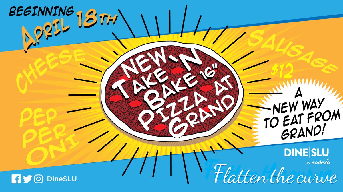 DineSLU's tweet photo. You can now  (beginning Apr 18) buy pizza and bake at home. We're like those "big chain" pizza places - only BETTER!  We think its great to have a bit of DineSLU in your 'fridge!  #alwaysthinking #dineslu #teamdineslu #teamcaterslu #teamslu #pizzaisyourfriend #sodexocares https://t.co/5N7TrtOP2s