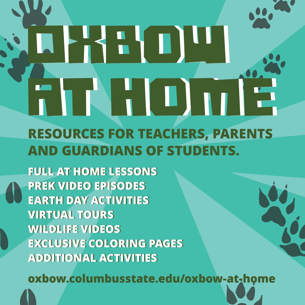We miss all of our visitors at <a href="/ColumbusState/">Columbus State University</a>'s Oxbow Meadows with Columbus Water Works, but with our Oxbow At Home page you can bring a little bit of Oxbow to your home. Check out oxbow.columbusstate.edu/oxbow-at-home/ for all of our fun and educational materials!