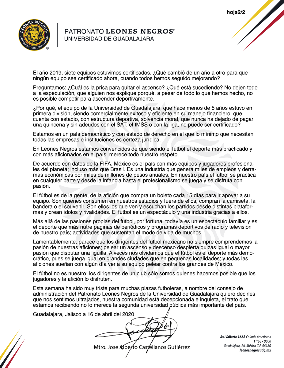 AlbCastellanos's tweet photo. "El fútbol es de la gente..."
Carta Abierta a Yon de Luisa, a la Asamblea de la Liga MX y a la afición en general: https://t.co/CBcrum1JvG