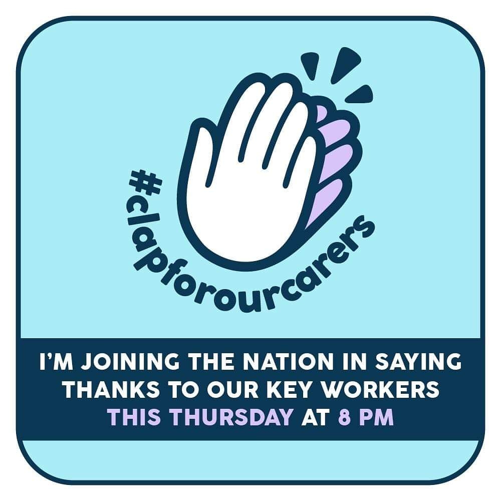 We'll be 👏👏clapping 👏👏for NHS staff, our carers and key workers at 8pm tonight - especially thinking of our family, friends and customers carrying out vital roles to keep our nation going at this difficult time 💙 #thankyou
