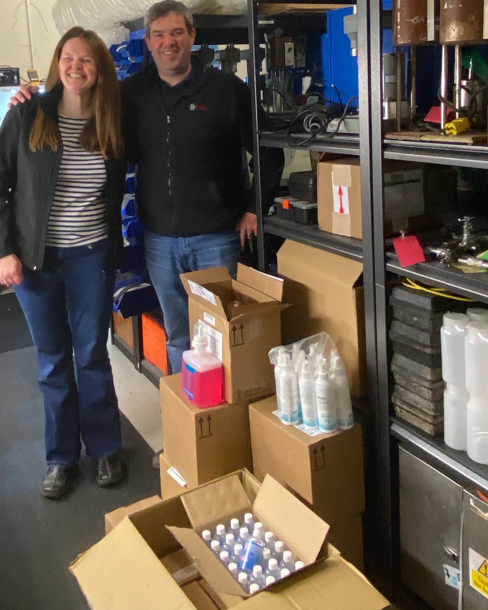 DrillcemInst's tweet photo. Excuse the glaikit faces but we’re so chuffed we can help our main local NHS hospital out with a shortage they have with soap, hand sanitizer and gel. They will be getting 152 bottles of sanitizer and hand gel and 30 large bottles of soap. Every little helps! https://t.co/iVDXX1dpPi