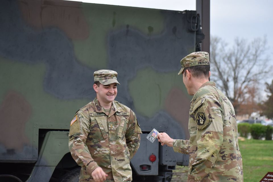 RotcCentral's tweet photo. Congratulations 2LT Hanna! 2LT Hanna, a 2018 Chemical Officer alumni, has given peace of mind to many of his soldiers and their families during this crisis. Pictured here, 2LT Hanna received a Brigade coin from COL Hilburgh for his selfless actions to his Soldiers and families. https://t.co/LGcvKtIcYU