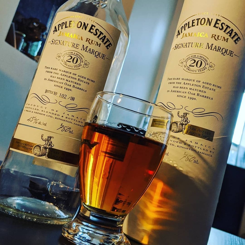 Appleton Estate 1990 Signature Marque 20 Year @ 45%, Bottle 102 of 180.

A legendary rum!  It doesn't just look like liquid gold and a Caribbean sunset -- this is heaven!  Sweet orange/lemon/citrus, lychee, green tea, eucalyptus, sugarcane, tamarind, honey, flowers, and the …