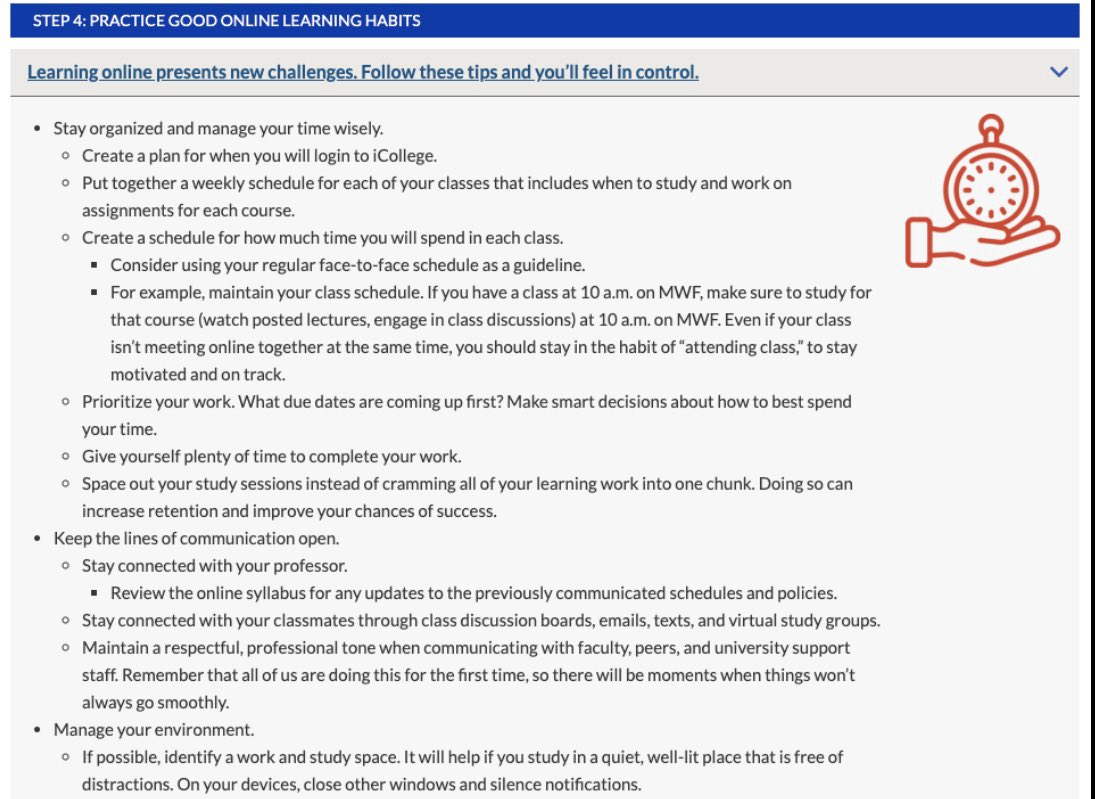 GaStateSI's tweet image. Day 4 of online learning is all about developing new and constructive habits! Be sure to visit GSU CETL’s website to read the rest.