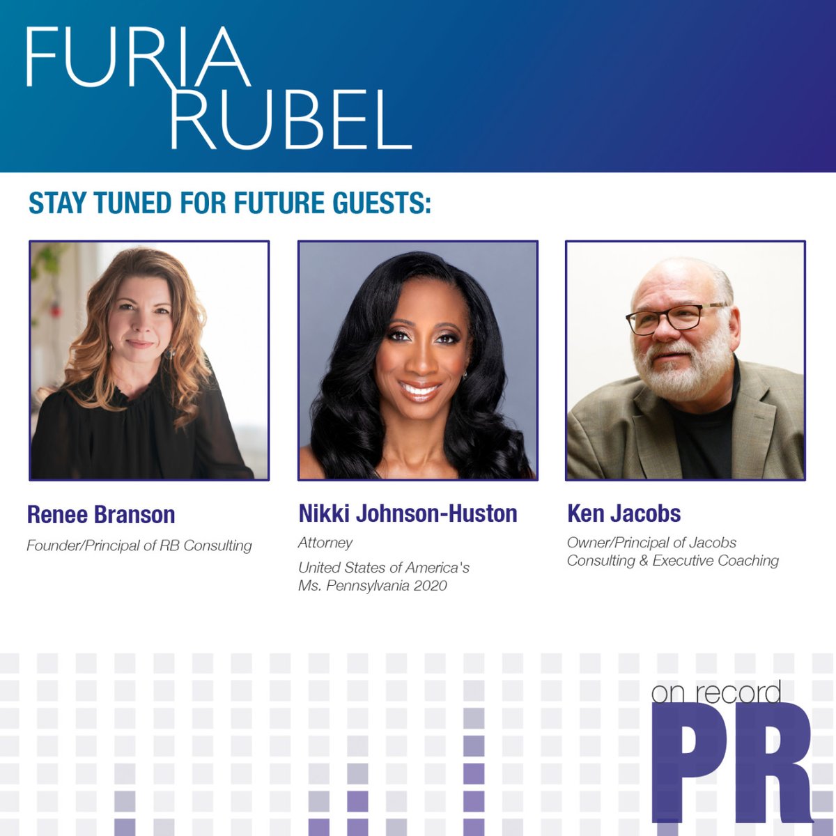 Stay tuned for episodes featuring @resilientbounty Founder/Principal of RB Consulting, <a href="/NJohnsonHuston/">Nikki Johnson-Huston</a> Attorney and USA’s Ms. Pennsylvania 2020 &amp; <a href="/KensViews/">Ken Jacobs, PCC, CPC, ELI-MP</a> Owner/Principal of Jacobs Consulting &amp; Executive Coaching. Listen or subscribe  on Apple Podcasts, Spotify or Google Play