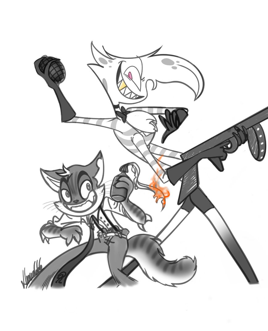 So cause I can't stop fckn creating...
Best bois.🖤
Had some fun time yesterday during the #Lackadaisy stream  from <a href="/fablepaint/">Fable Siegel Lackadaisy Director</a> 
<a href="/kovox/">Michael Kovach</a> , thanks for reading my request, and also: Angel HAS an ass. It's some fine spoody-booty y'all. :>
<a href="/LackadaisyCats/">Lackadaisy Tracy</a> #HazbinHotelAngelDust #Rocky