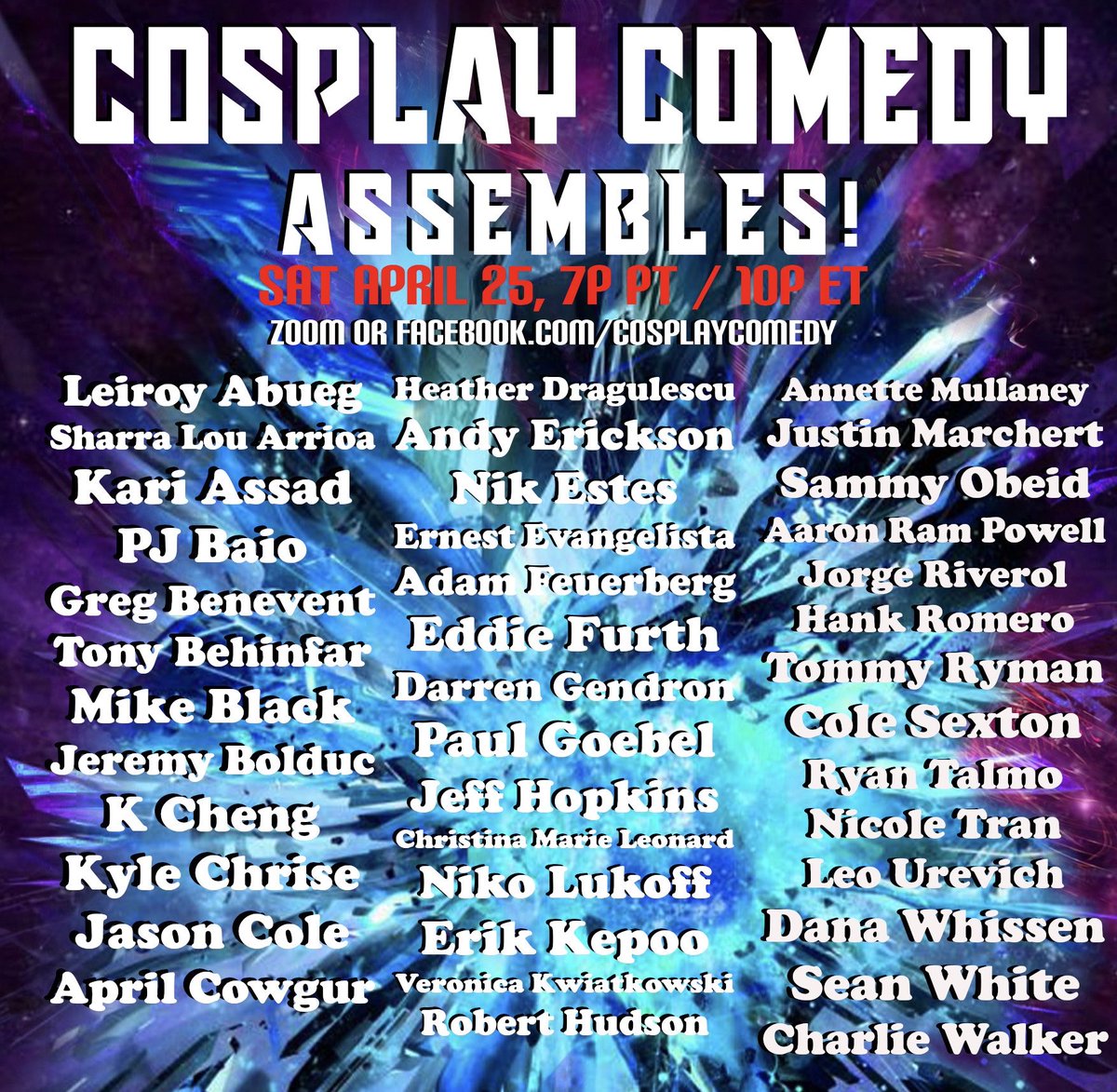 CosplayComedy's tweet photo. Take a look at our Epic lineup! And we’re adding more comics constantly! 
Let’s raise money for comic stores and nerdy small biz!

https://t.co/w51JjEDnwn
#cosplay #standupcomedy #cosplaycomedyassembles https://t.co/J2ydtWCpKX