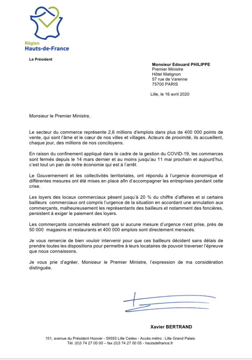 Chacun doit faire un effort : les grands bailleurs commerciaux doivent aussi faire un effort et suspendre les loyers sinon nombre de commerces vont fermer. #COVID19 

Mon courrier à @EPhilippePM ⬇️