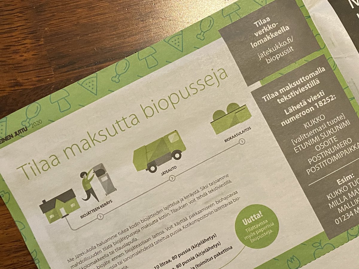 ArtoRyhanen's tweet photo. YHTEINEN JUTTU kolahti taas postiluukusta. Ilmaisten biopussien valikoima laajeni paperipusseihin ja tilausvaihtoehdot tekstiviestiin. Juttua myös mm. jätekuljettaja Jennistä ja lajittelun helppoudesta #yhteinenjuttu #Jätekukko https://t.co/cl2pKSdLW6