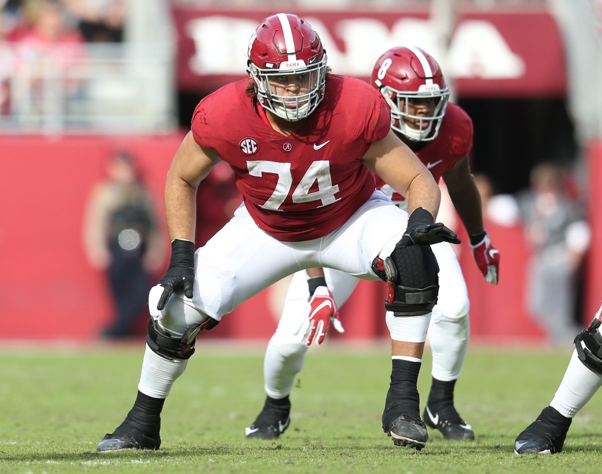 NFLonCBS's tweet photo. With Tua, Jedrick Wills, Henry Ruggs &amp; Jerry Jeudy all expected to come off the board early next week, @AlabamaFTBL could become first school in over 50 years to have 4 offensive players selected in first round of a single draft. https://t.co/UAijKoPXSW