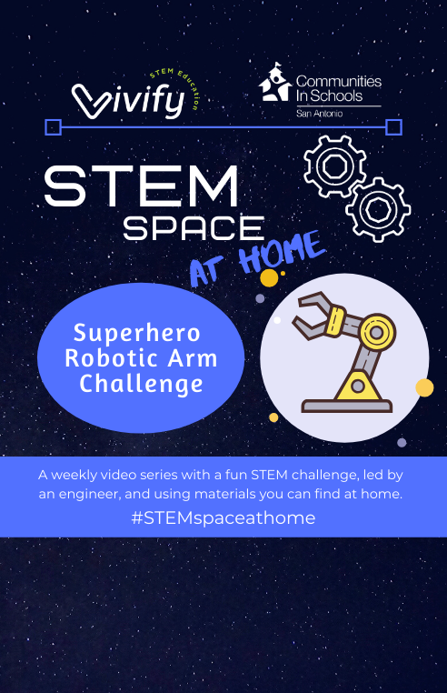 CISSASTEM's tweet photo. This week’s STEM space at home challenge is here: create a Superhero Arm!

Your Mission: Learn how to build a moveable robotic hand, and then turn it into a wearable superhero arm!

Check out the video here: https://t.co/JXwdtKIRBA

#stemspaceathome #onlinelearning #stemathome https://t.co/A4ncl31mSo