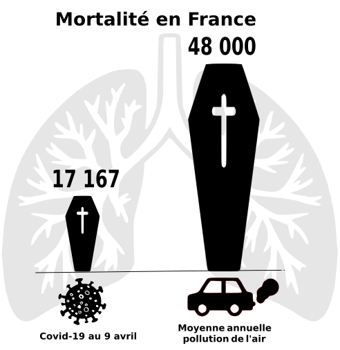 velopole's tweet photo. La mortalité du covid19 a dépassé le tiers de celle de la pollution de l'air.
Mortalité du Covid19 en France:
17167 au 15 avril.
Moyenne de la #pollution de l'#air en France:
48 000 par an.
#pollutionpunitive
#confinementjour25
#distanciationsociale #UrbanismeTactique https://t.co/XbcCkBFEgY