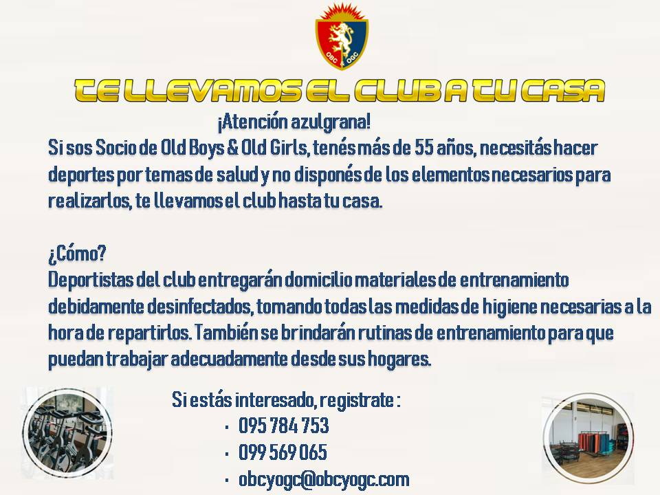 🔴 ¡Atención Azulgrana! 🔵 Si sos Socio de Old Boys & Old Girls, tenés más de 55 años, necesitás hacer deportes por motivos de salud y no disponés de los elementos necesarios para realizarlos, te llevamos el club hasta tu casa ¡Registrate!