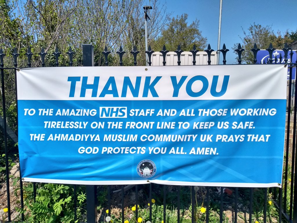AhmadiyyaUK's tweet photo. Ahmadiyya Muslim Community UK thanks and prays for the amazing #NHS staff and all those working tirelessly on the front lines to keep us safe during the #COVID19 lockdown and beyond. May God protect you all. Ameen.
#PrayForHeroes 
#NHSThankYou
#NHSDay #coronavirus https://t.co/opbXPO5Fe7