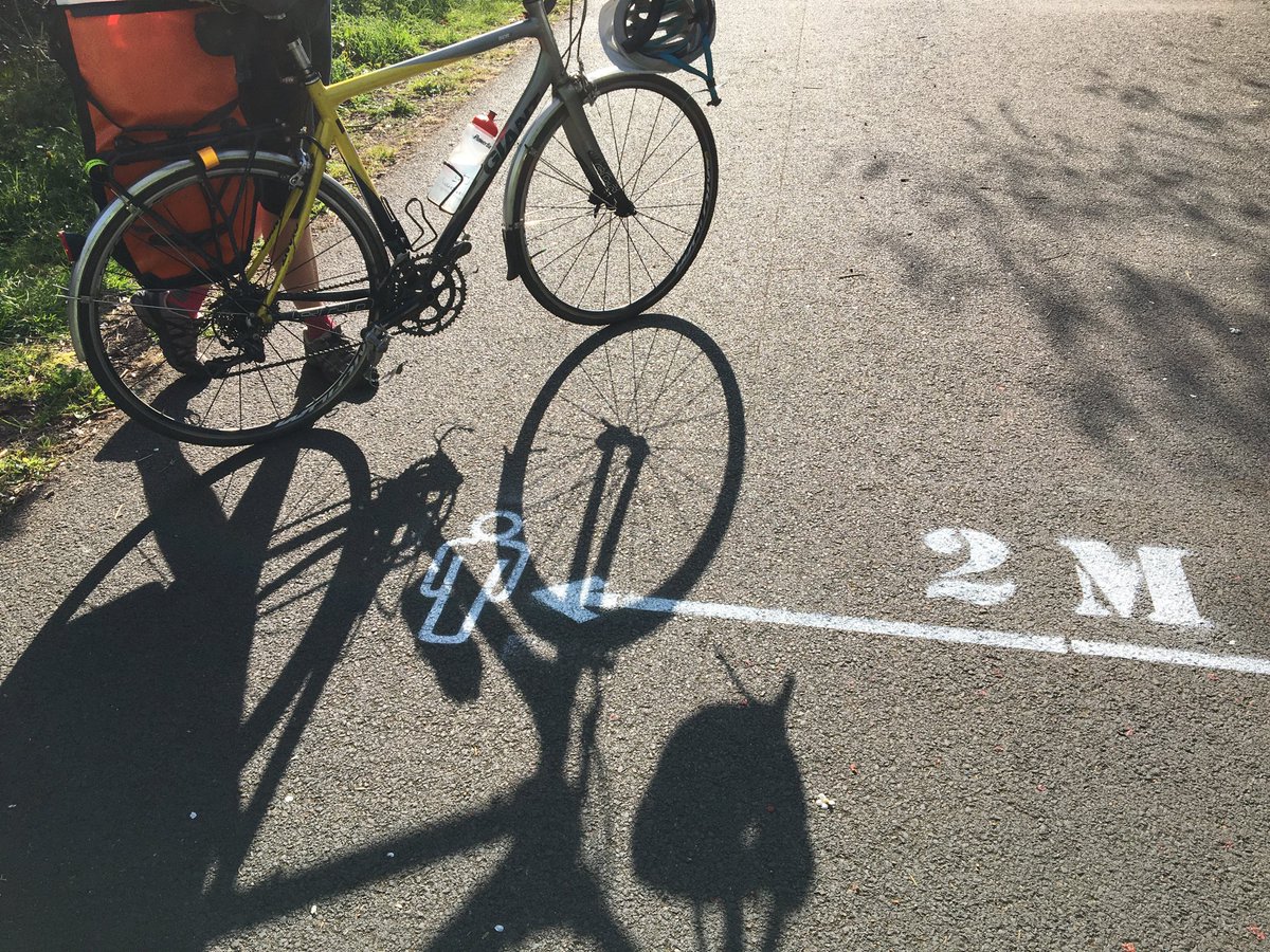 WWCTrustNI's tweet image. A good day’s work: 2 cyclists (keeping safe distance) + 2 spray cans + 1 stencil = 2 metre message from Belfast to Comber ⁦@belfastcc⁩ ⁦@lisburnccc⁩  ⁦@ANDborough⁩ ⁦@deptinfra⁩ ⁦@publichealthni⁩ #keepsafekeepActive