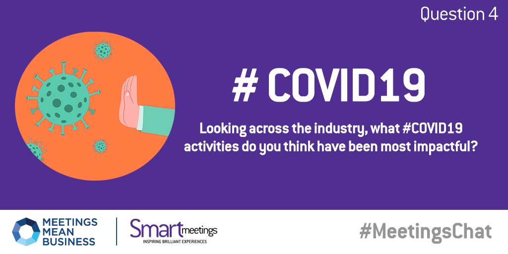 SmartMeetings's tweet photo. Q4: Looking across the industry, what #COVID19 activities do you think have been most impactful? #MeetingsChat @meetingsmeanbiz https://t.co/q0D3US0JRa