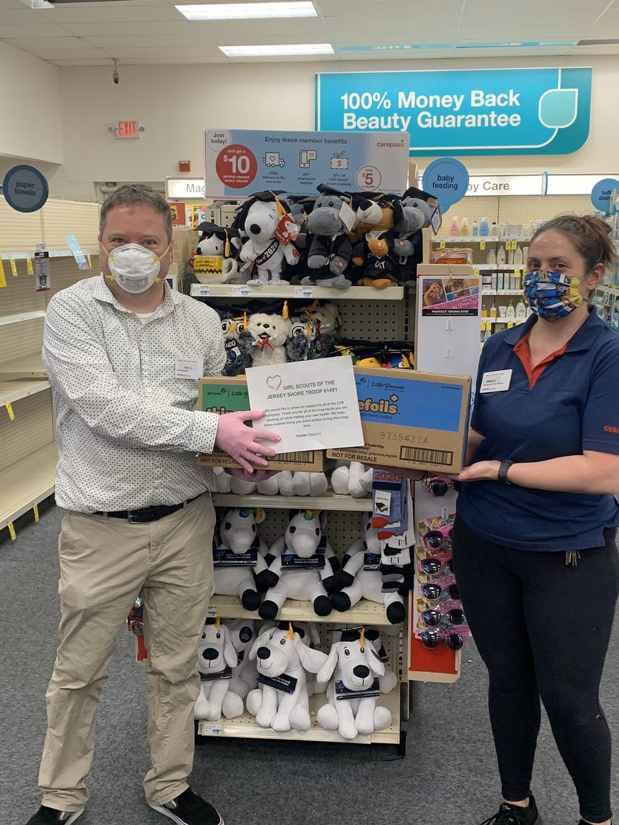 Blawlor15's tweet photo. The Girl Scouts of the jersey shore troop 61491 dropped off cookies. To thank us for being there for our customers #3stays #cvsfrontline @Blawlor15 @AllissaKircher @katkingston2 @joe_serpi https://t.co/Ywt3bMAWdt