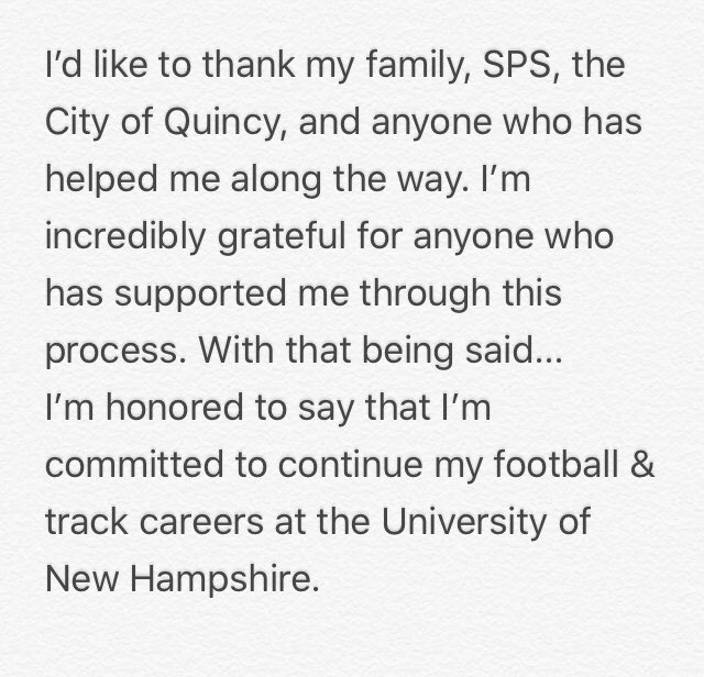 Honored to announce my commitment to continue my football and track careers at the University of New Hampshire 🐾 #granitestrong <a href="/SPSFootballNH/">SPS Football</a> <a href="/UNH_Football/">New Hampshire Football</a> <a href="/Jordan_Donofrio/">Jordan D'Onofrio</a>