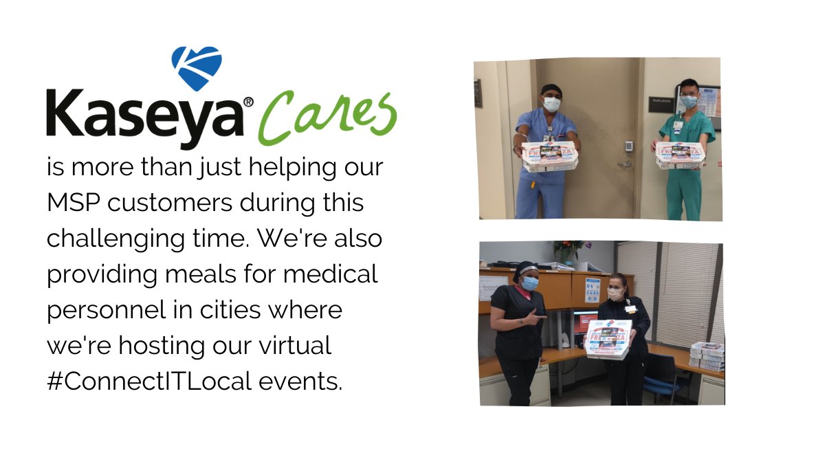 KaseyaCorp's tweet photo. We delivered lunch to medical personnel at @GWHospital yesterday as part of #KaseyaCaresLocal. Attending an upcoming #ConnectITLocal virtually? You can help us make an even bigger impact. Learn more during your local event. https://t.co/mlkh4bDitx https://t.co/s9FJgYIU7R