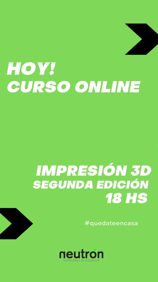 ¡HOY!
Te esperamos a las 18hs. 

Si todavía no te inscribiste, podés hacerlo ingresando a  eventbrite.com.ar/o/neutron-acel…

Para más información, escribinos a info@neutron.com.ar

#impresion3D #3Dprinting #CursosOnline #CursosGratuitos #webinar #MeQuedoEnCasa