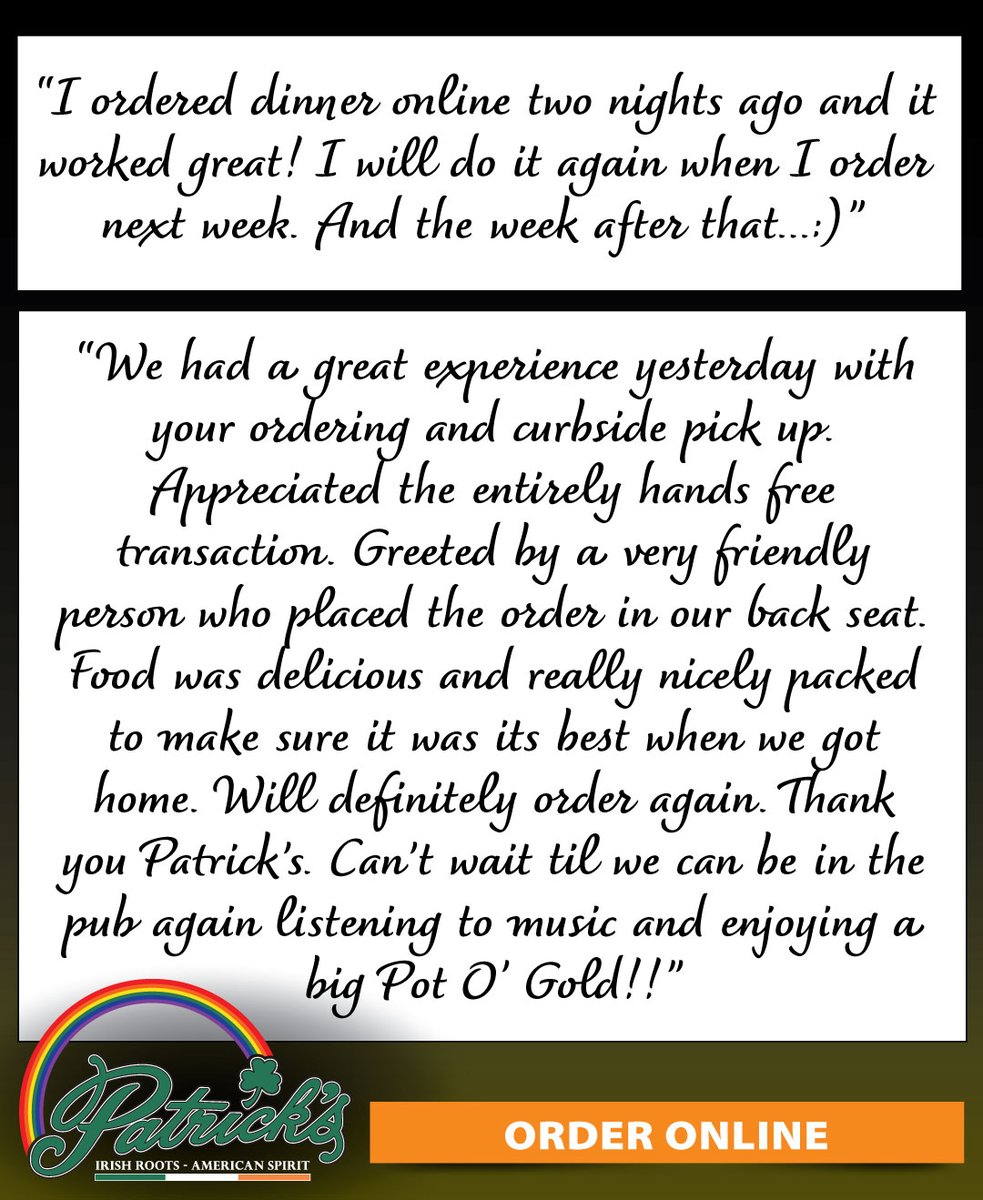 patrickspub603's tweet photo. On this #ThankfulThursday, we thank you for your continued patronage. Online Ordering is now available to make the process of Patrick's dining at home that much more enjoyable!

#Community #PatricksPubNH #CarryOutEveryDay #LakesRegionNH #MoreThanJustAPub #NHRestaurants #GilfordNH https://t.co/neRTKgjl8A