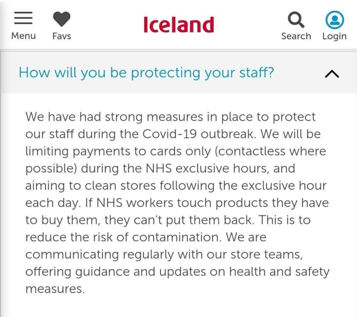 SherylLeanne's tweet photo. Can’t believe @IcelandFoods have this as a policy!! @NHSuk staff understand the need for good hand hygiene- we practice it routinely- even before #COVID19 I used to love shopping at Iceland- but you’ve now lost my custom!! 😡 https://t.co/d9IyBQWarS