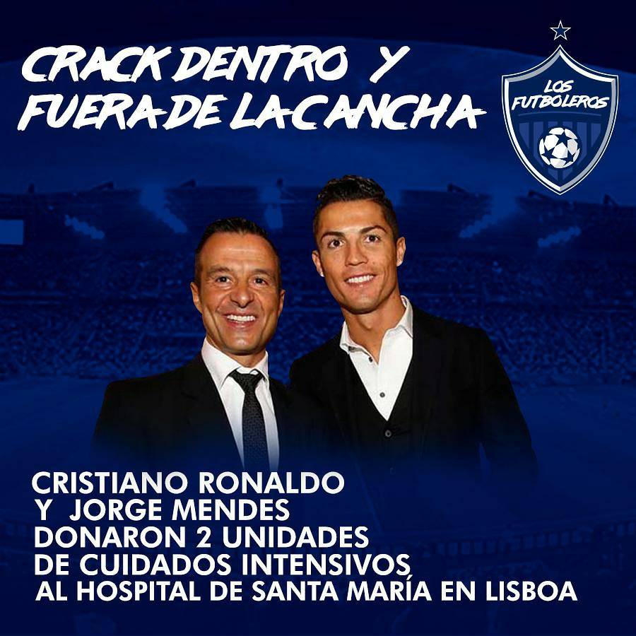 No solo son malas noticias durante esta #Cuarentena. Cristiano Ronaldo y su representante Jorge Mendes donaron 2 unidades de cuidados intensivos a un hospital de Lisboa! ⚽️🙏 #LosFutboleros