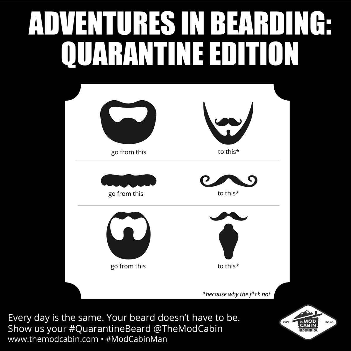TheModCabin's tweet photo. Read Adventures in Bearding: Quarantine Edition - our ultimate guide for how to grow a healthy quarantine beard! #quarantinebeard #facialhair #beardcare #mensgrooming #beardgoals #beardstubble #shadowbeard #patchybeard #bearditchisabitch #howtogrowabeard
https://t.co/lE8QuZE9xt https://t.co/3FzkzH76YP