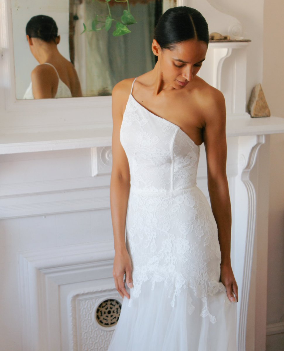 "'Come in,' she said, 'I'll give you shelter from the storm'" ✨ Meet Angela and Asio Highsmith, one of two real-life married couples and creative partners, who (in isolation) photographed their own personal wedding-moment imagery for our Spring 2021 collections. #AmsaleAtHome