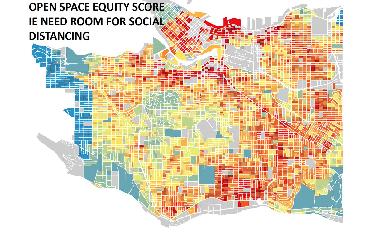 LGeospatial's tweet photo. @j_urbanfix @pricetags @vb_jens work in progress: Vancouver social distancing road closure prioritization based on population density, access to public green space and provision of private green space... Next step impacts to emergency LOS https://t.co/FsmCula1tj